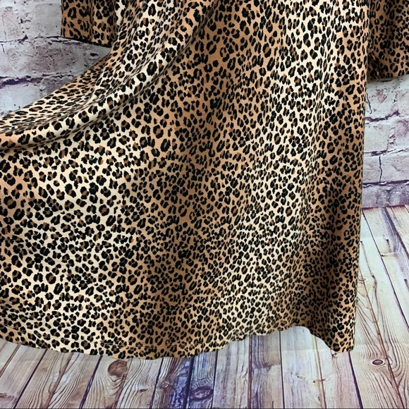 Lark & Ro Black Brown Faux Wrap Animal Print 3/4 Sleeve Dress - Picture 5 of 11
